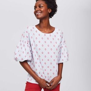 LOFT Sun Dot Bubble Sleeve Top Size Small